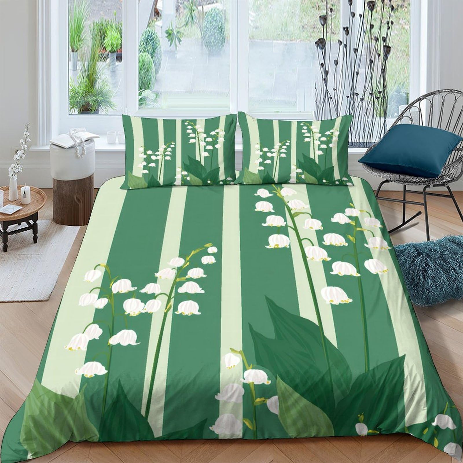 Ctjqhvkz Style-6 3D Printed Lily Of The Valley Fitted Sheet Microfiber Green Floral Forest Bed Cover For Bedroom Guest Room Mattress Decor Single（135X200cm）