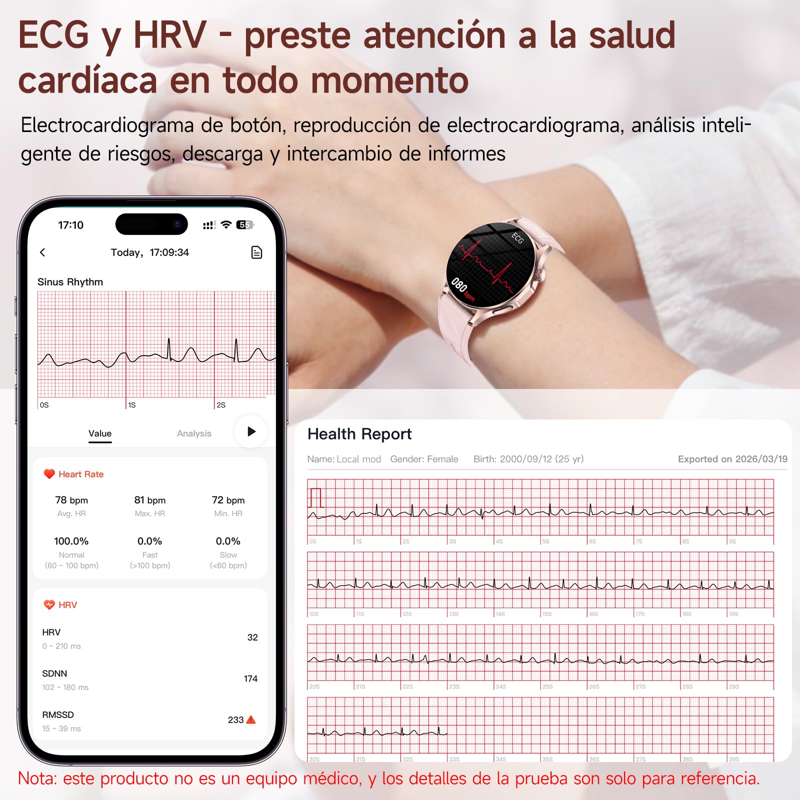 Reloj Inteligente Mujer con ECG+HRV/Presιón Arterιαl/Salud Femenina, 1.32" Smartwatch con Ácido Úrico, Lípidos Frecuencia Cardíaca, SpO2, Sueño Salud Watch Pulsómetro