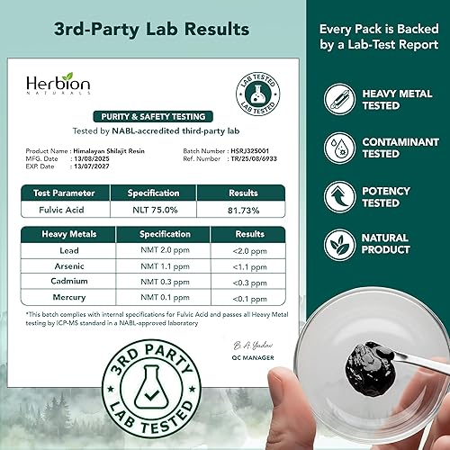 Miniatura 4 de HERBION Naturals Himalayan Shilajit Resina, 100% pura, 82% ácido fúlvico, rica en ácido húmico y minerales traza, para hombres y mujeres, probado en