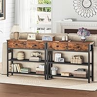 Vista 6 de HOOBRO 29.5" Narrow Console Table with Power Outlet, Small Entryway Table with 2 Fabric Drawers, Behind Couch Table Sofa, 3-Tier Storage Shelves