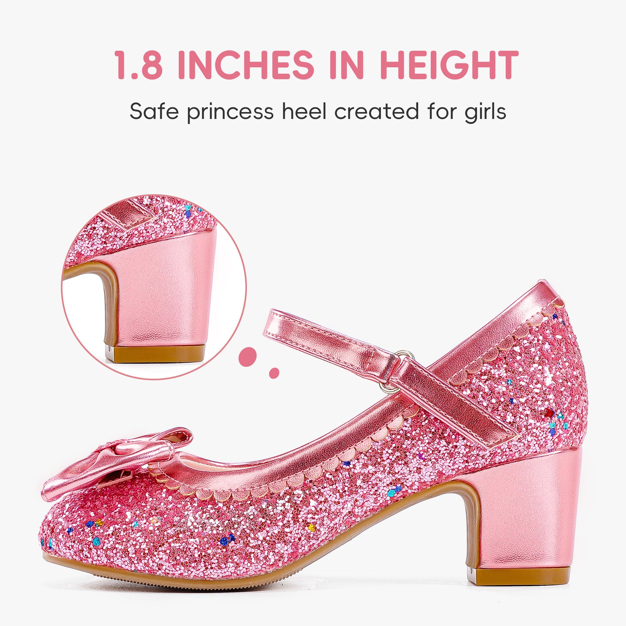 LAURMOSA Glitzer Prinzessin Schuhe Mädchen Mary Jane Riemchen Pumps mit Schleife Stöckelschuhe Kinder Party Hochzeit Geburtstag