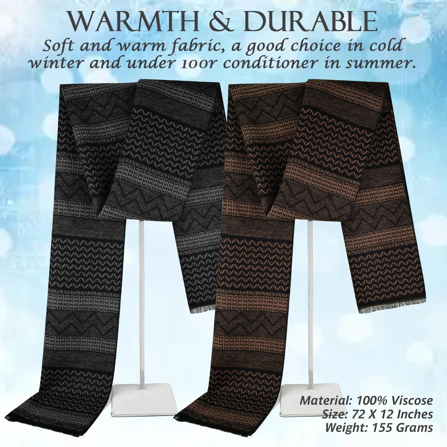 EINSKEY Men's Winter Scarf, 2-Pack Warm Cashmere Feel Striped Color Check Tartan Plaid Tassel Soft Long Fashion Neck Scarves - Image 5