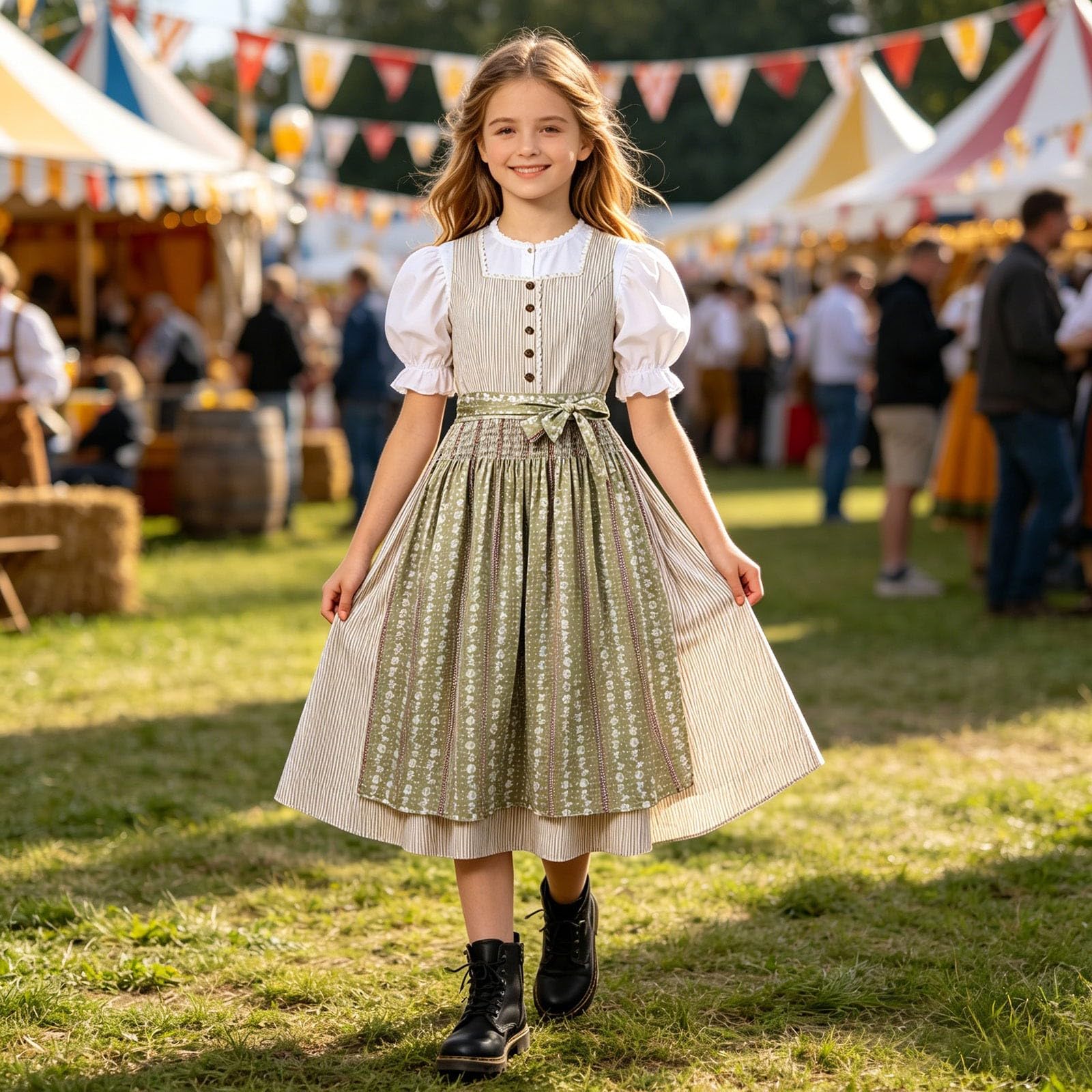 Abito bavarese per bambini, comodo costume da cosplay con spalline e motivo, perfetto per eventi Oktoberfest