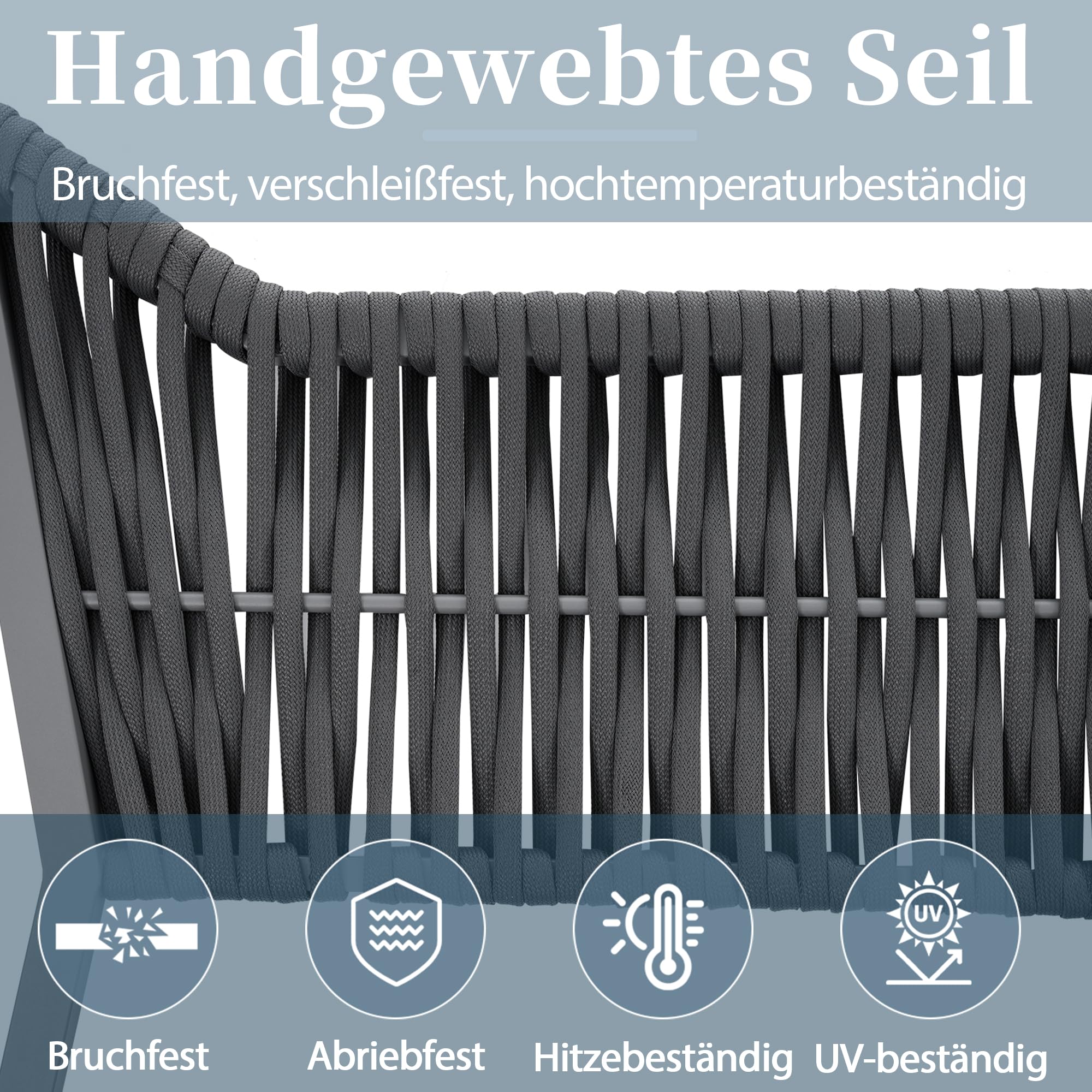 Gartenmöbel-Set für 8 Personen, Lounge Möbel Outdoor mit Verzinktes Eisen und Seil, 6-teiliges, 3 Doppelsofa, 2 Einzelsofa, 1 Tische, Balkonmöbel Set, Grau-B(Alle Kissen Inklusive)