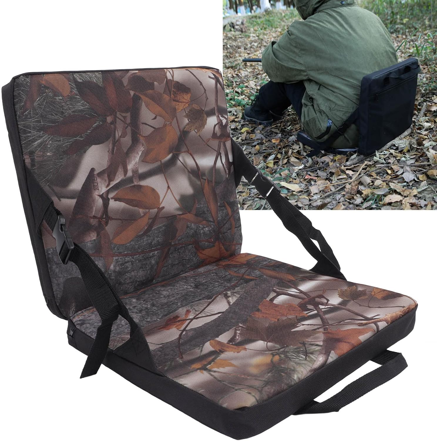 Topyond Hunting Seat Cushion, Folding Seat Cushion Pad, Outdoor Camouflage Seat Cushion with Storage Pockets, Suitable for Concerts, Stadiums, Camping, Fishing
