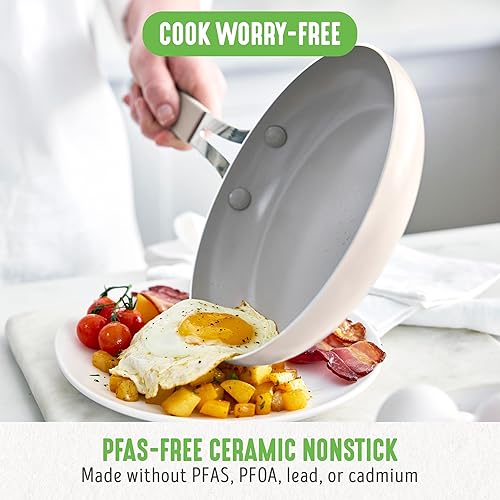 Miniatura 2 de GreenLife Juego de 2 sartenes de cerámica antiadherente de 8 y 10 pulgadas, sartenes ligeras y saludables sin PFAS, aptas para lavavajillas y horno,