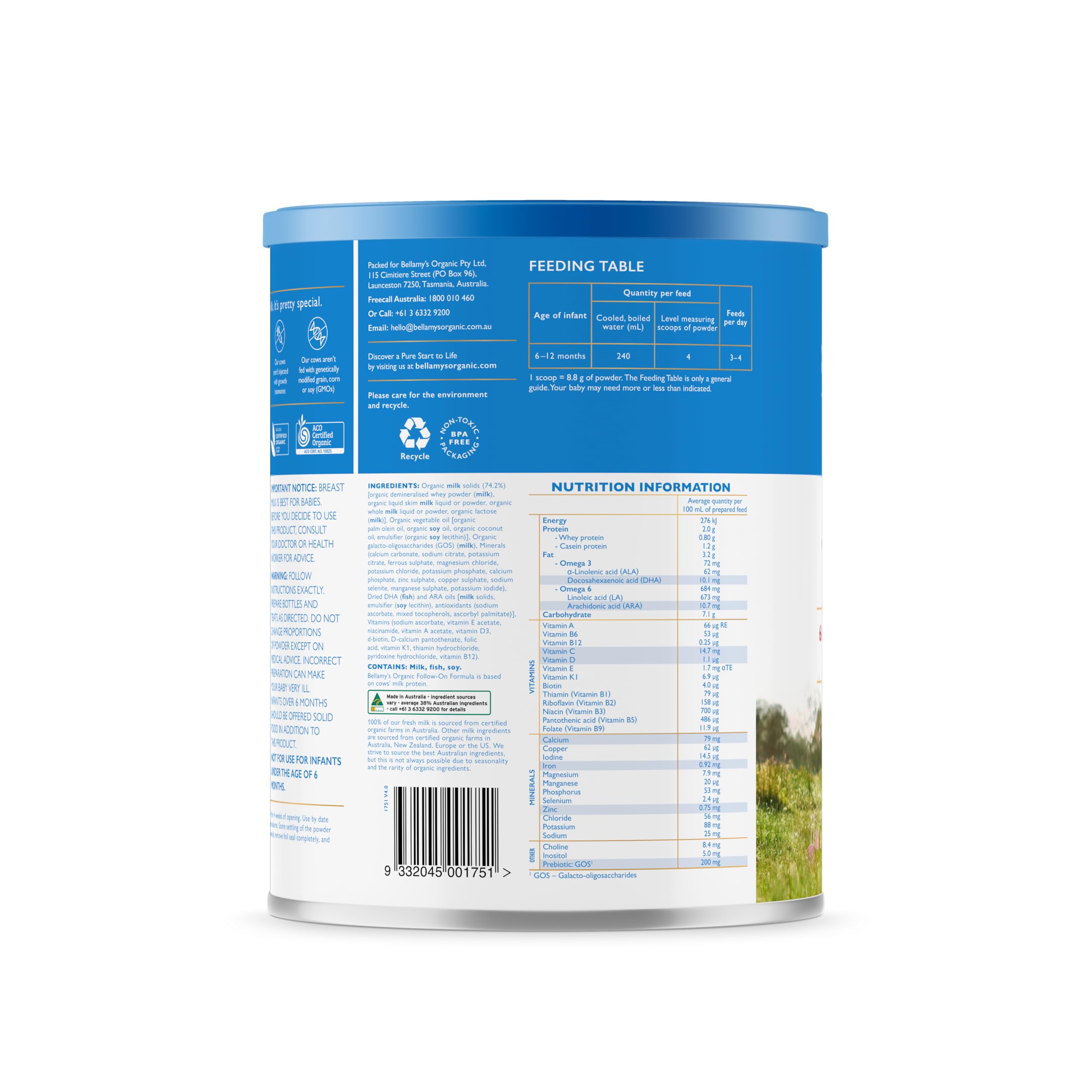 Bellamy's Organic stage 2 Follow-On Formula, 900g : Amazon.sg: Grocery