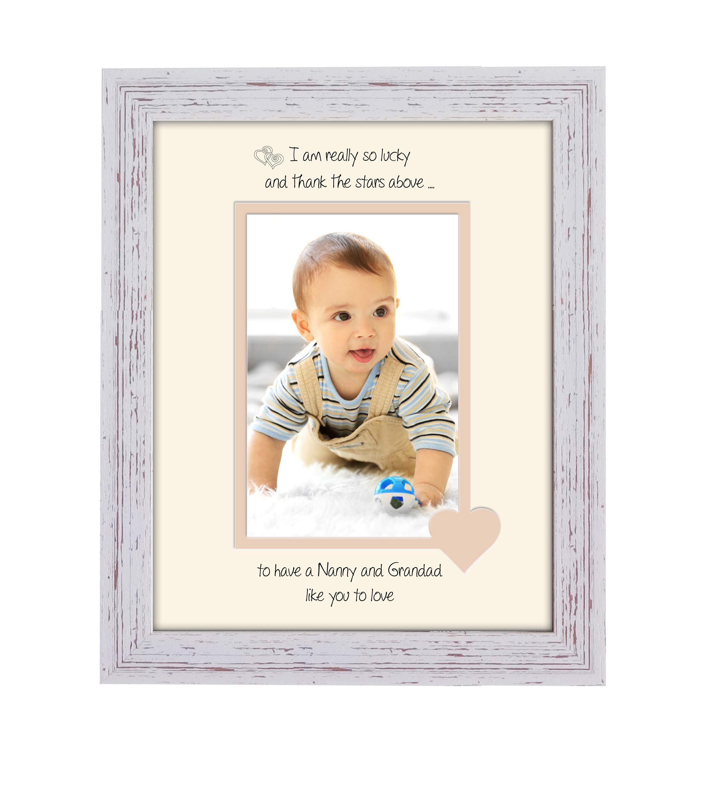 Photos in a Word Nanny and Grandad Photo Frame I Thank the Stars Portrait 1049F Double Mounted Quality Gift (Shabby Chic Frame Cream Mount Beige Inside)