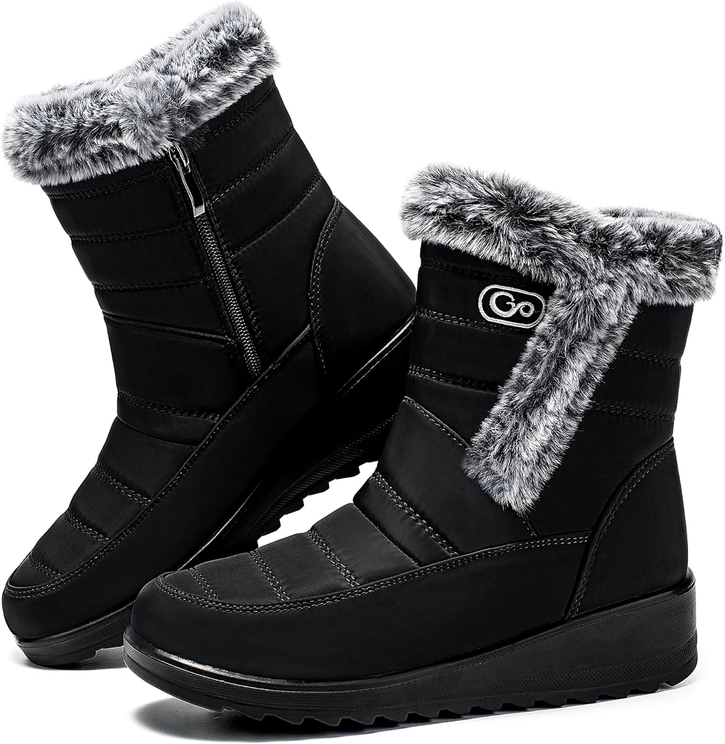 HARENCE Womens Winter Snow Boots: Warm Fur Lined Zipper Comfort Outdoor Waterproof Slip on Walking Shoes