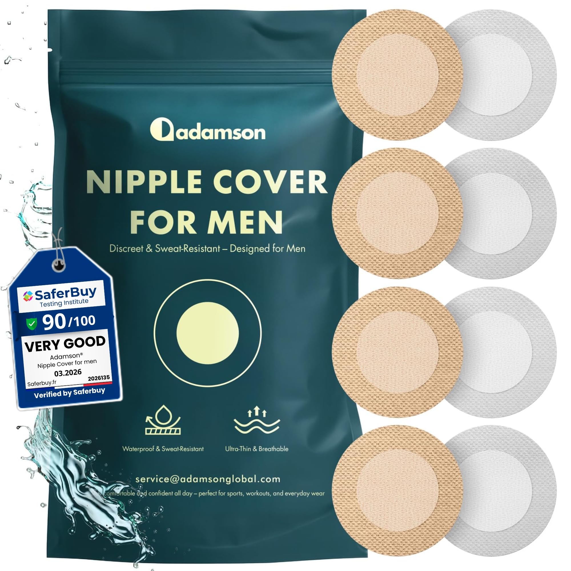 Adamson - Nipple Covers for Men - 100Pcs (50 Pairs) – Mens Nipple Cover Hider for Running, Fitness, Undershirt – Anti-Chafing, Sweat-Proof, No Show –