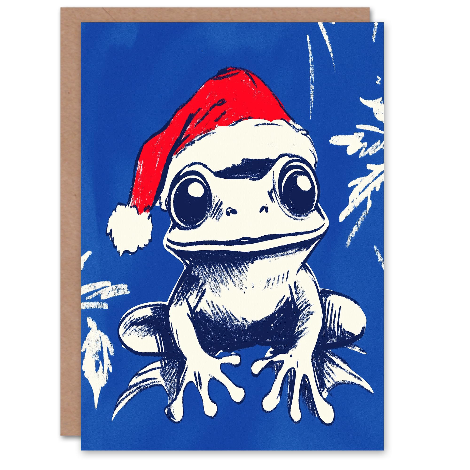Santa Hat Cute Frog Vibrant Drawing Christmas Fun Gift Festive Xmas Card