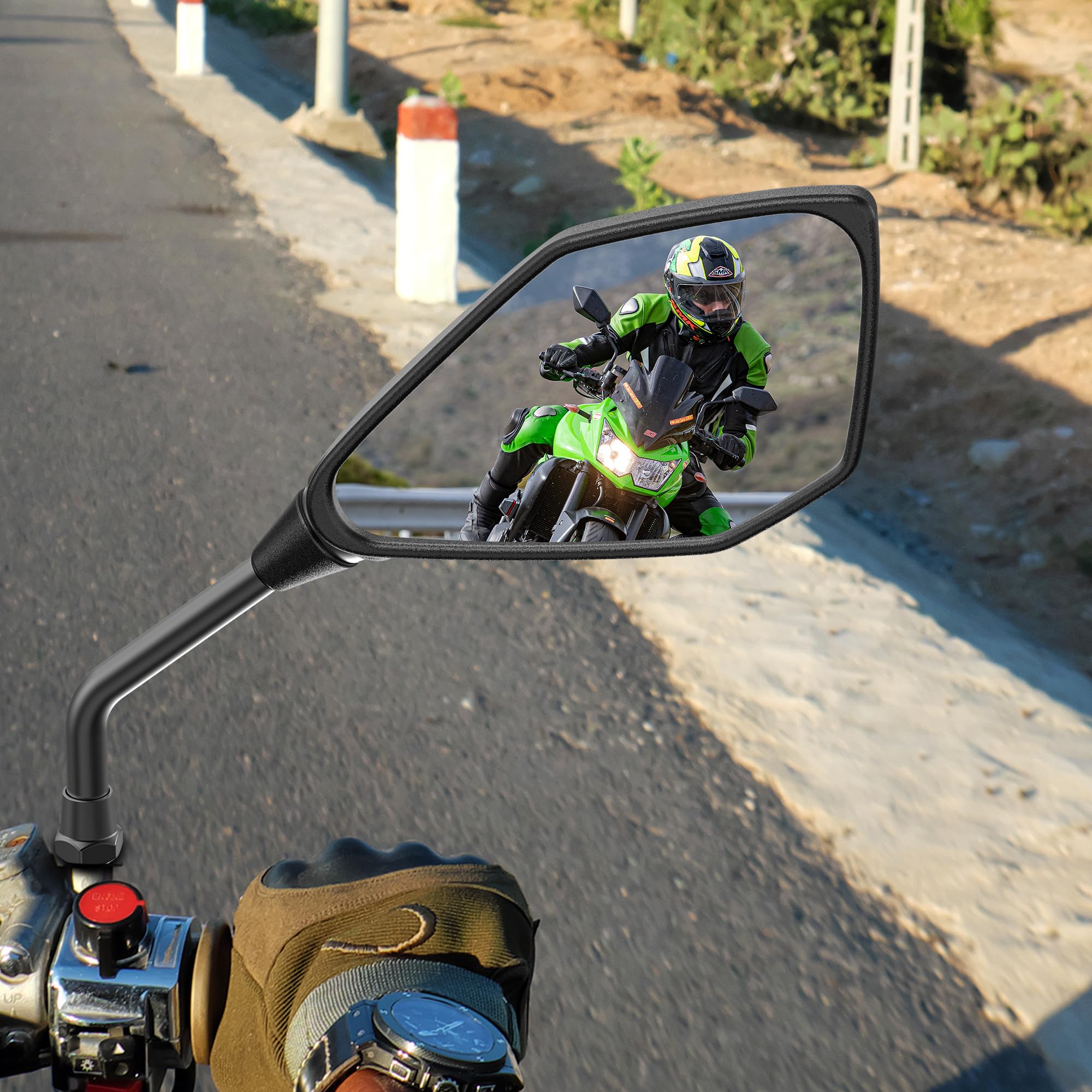 Motorrad Spiegel, Motorrad-Seitenrückspiegel für Bike Scooter Cruiser mit 8mm 10mm Schraube, 7/8" Lenkerhalterungsklemme, Seitenrückspiegel Kompatibel mit Yamaha Honda Kawasaki Victory