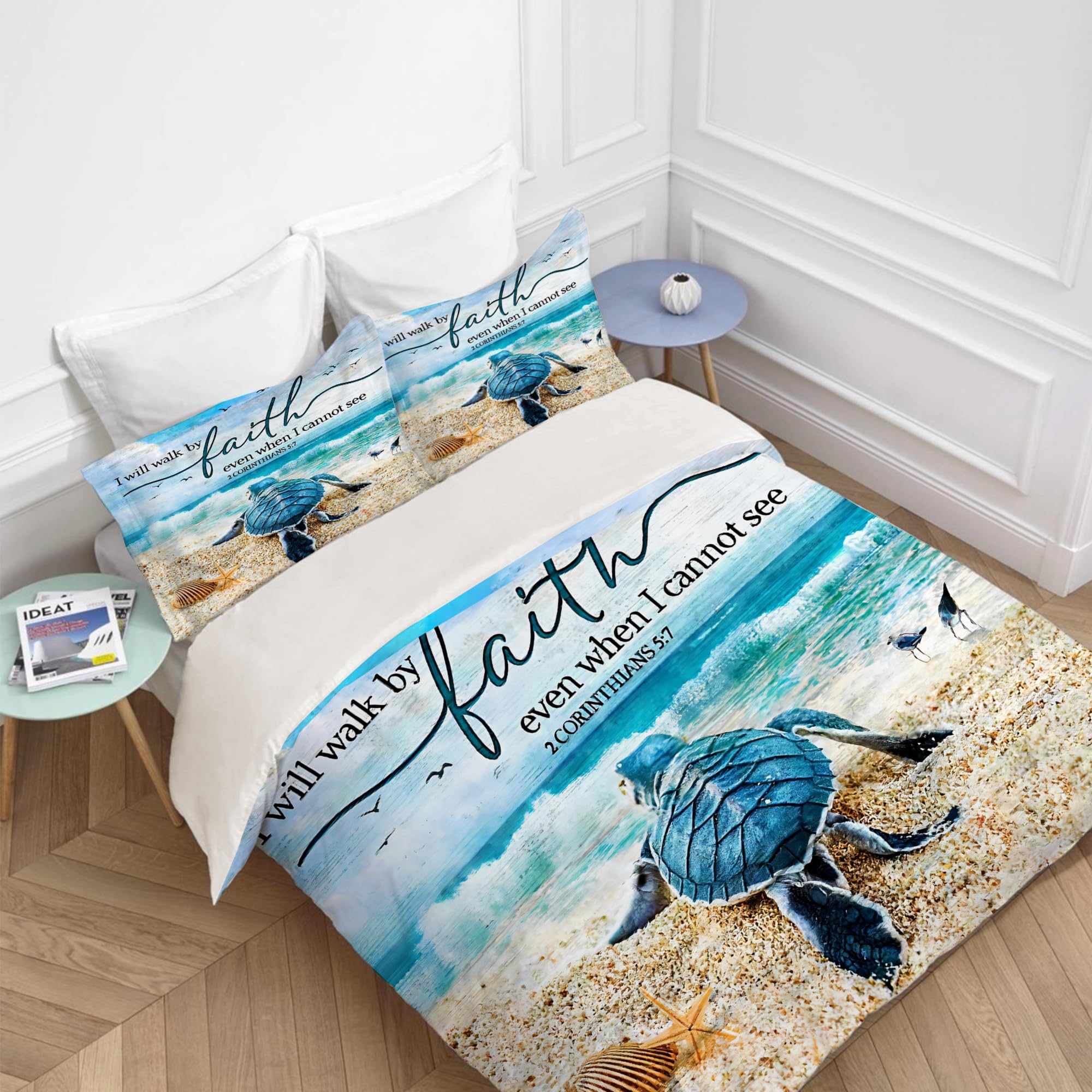 jerkboo Sea Turtle Bedding Set Ocean Nautical Duvet Cover Twin Full Queen King Size Comforter Cover for Kids Adults Men Women Beach Theme Quilt Cover Decorative Soft Bedding Set with 2 Pillowcases