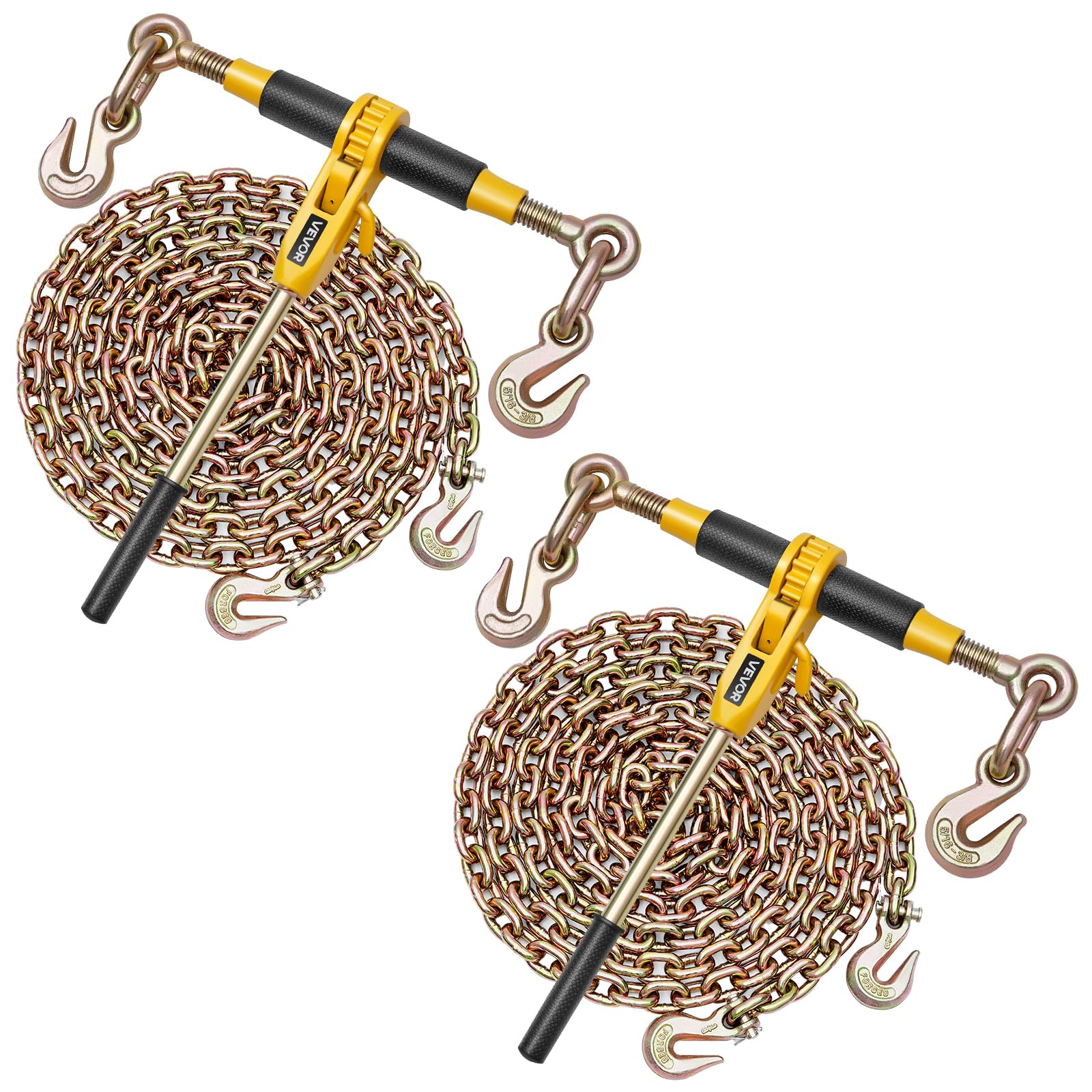 VEVOR Tensor de Trinquete con Cadenas G80 de 8 mm x 3 m, Kit de Cadenas y Tensores 2 Piezas Tensores de Cadena de Amarre Carga de Trabajo de 3629 kg para Transporte, Remolque, Rala y Elevación