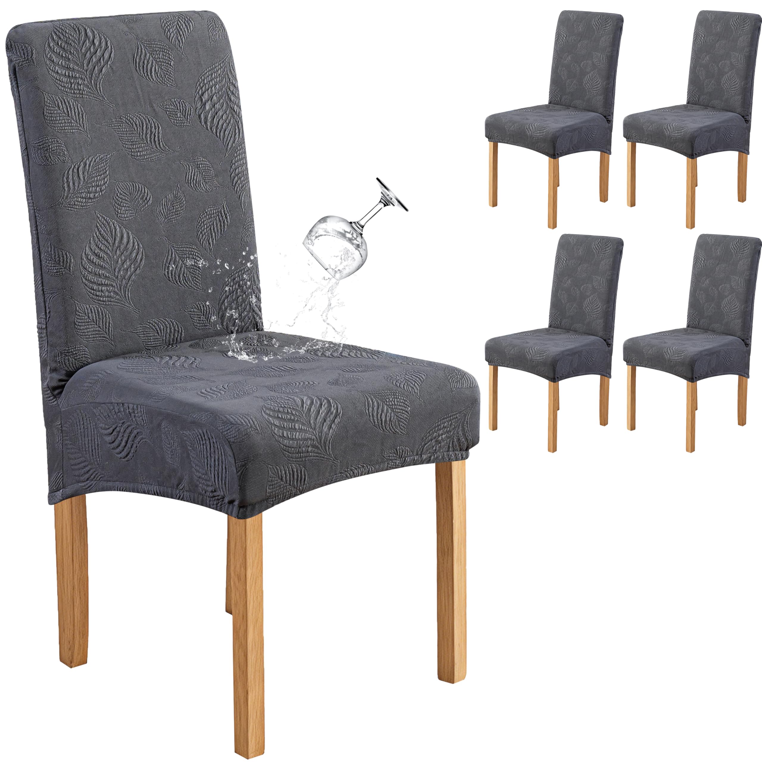 Genina Waterproof Dining Chair Cover Set of 4,Large Chair Cover,Dark Grey