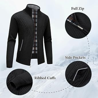 Lamgool Men's Full Zip Sweater Knit Long Sleeve Stand Collar Cardigan Sweaters