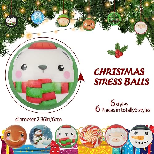 Miniatura 3 de Anboor 12 bolas de estrés de Navidad, muñeco de nieve, Papá Noel, kawaii, regalos de fiesta de Navidad, regalos de relleno de bolsas de regalos