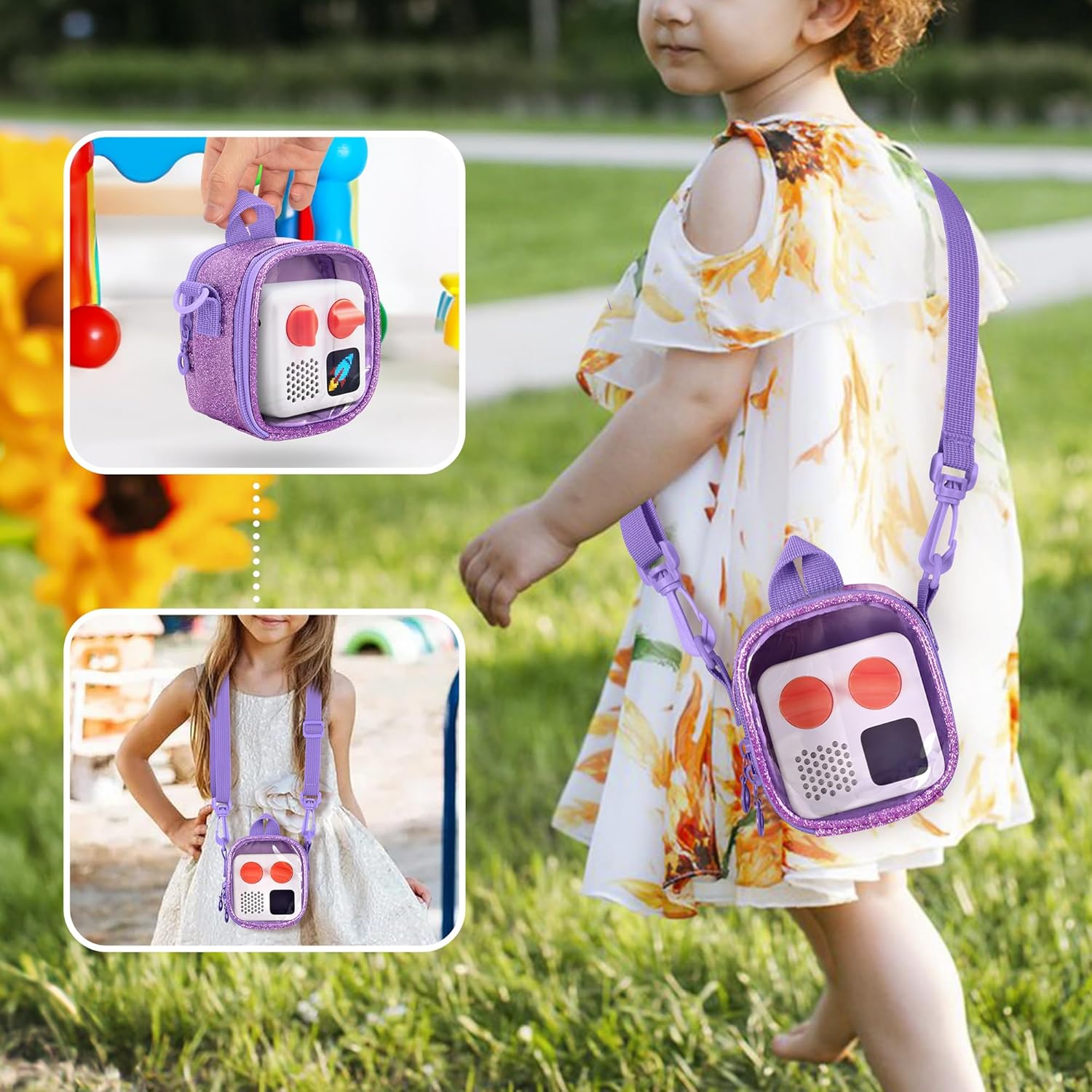 LoDrid Travel Case Compatible with Yoto Mini (2024 Edition), Carrying Bag with Adjustable Shoulder Strap, Audio Player Holder for Cards and Accessories, Purple, Bag Only - Image 4