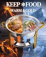 Vista 3 de Juego de 4 platos para bufé, 6 cuartos de galón, platos redondos de acero inoxidable, calentadores de alimentos para bufé, para catering, eventos