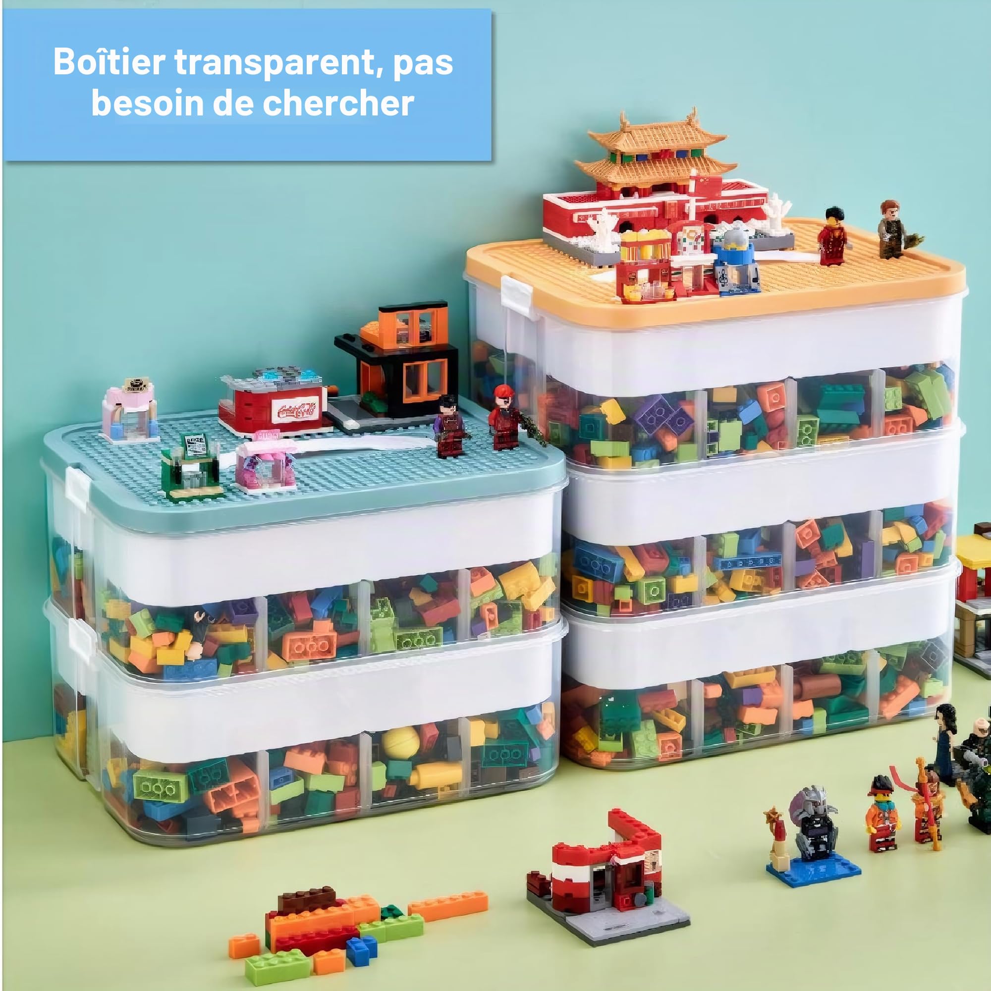 Boîte de rangement empilable organisateur pour jouets 30,5×32,5×23 cm Vert