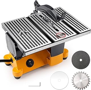 Mini Table Saw with 3 Blades, 90W Small Multi-Functional Electric Desktop Miter Saws for DIY Crafts, Cutting Metal/Wood/Ceramic Tile/PCB/Acrylic