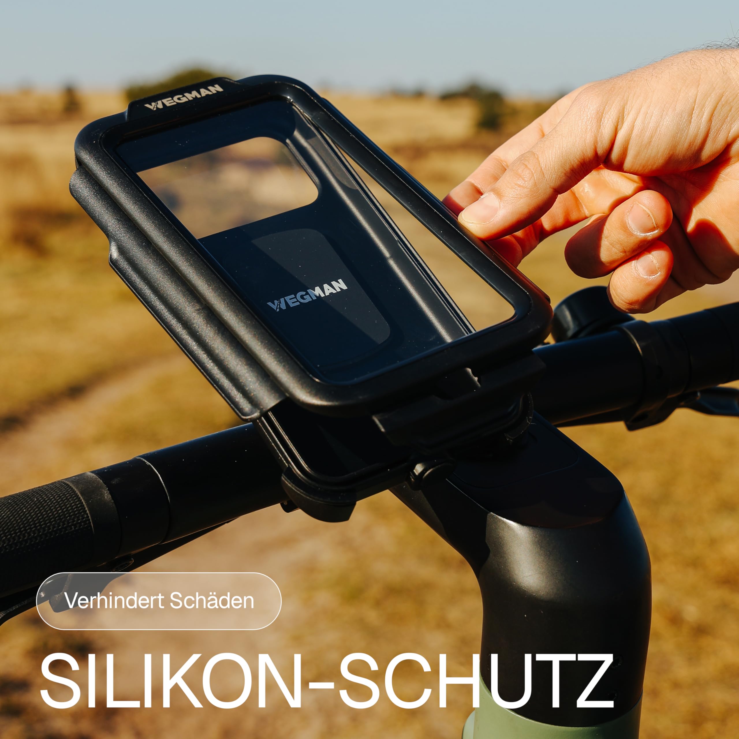 Wegman Handyhalterung Fahrrad Motorrad (Wasserdicht IP67) 360° Dreh & Kippbar, Touchscreen Bedienbar, Vibrationsdämpfend, Fahrradlenker, Smartphone Halterung für E-Bike, Rennrad, Roller & E-Scooter