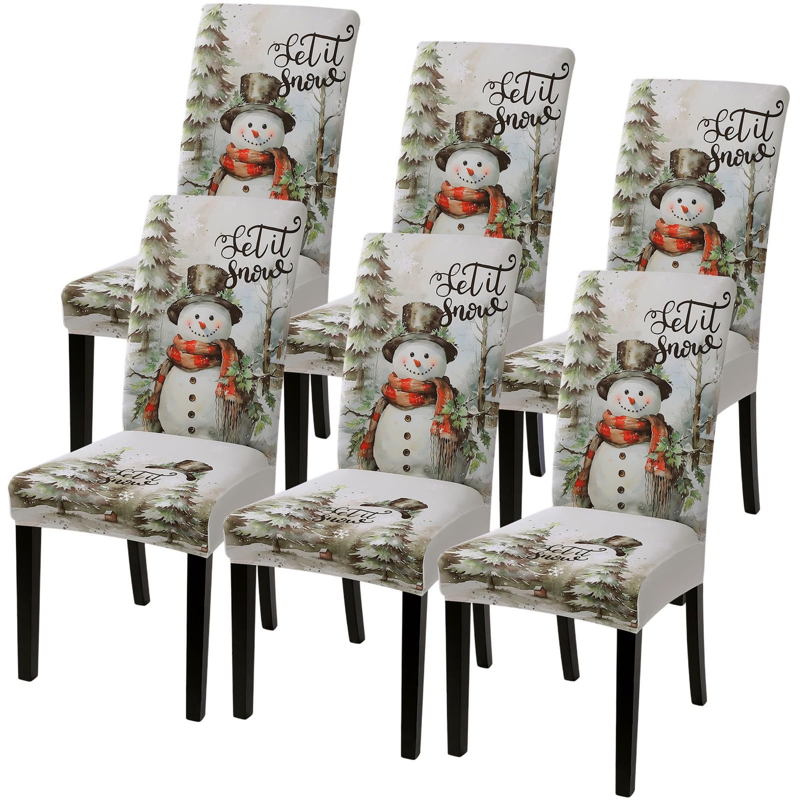 SearchI Christmas Dining Room Chair Covers Set of 6, Stretch Xmas Chair Slipcovers Protector, Spandex Washable Kitchen Parsons Chair Cover for Dining Room,Christmas Decor,Holiday Party(Snowman)