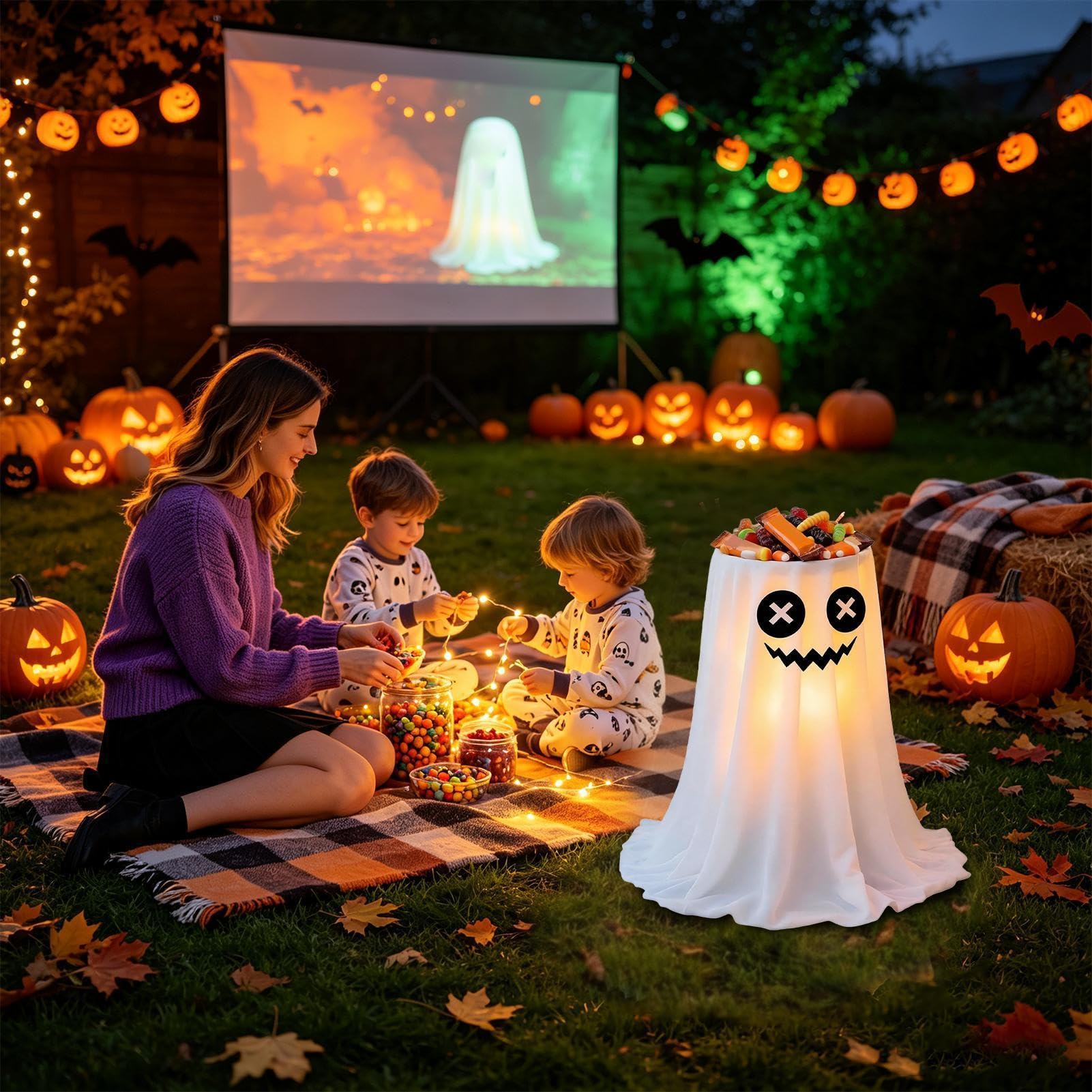 Halloweenowy na cukierki duch dekoracja ganek podświetlany duch
