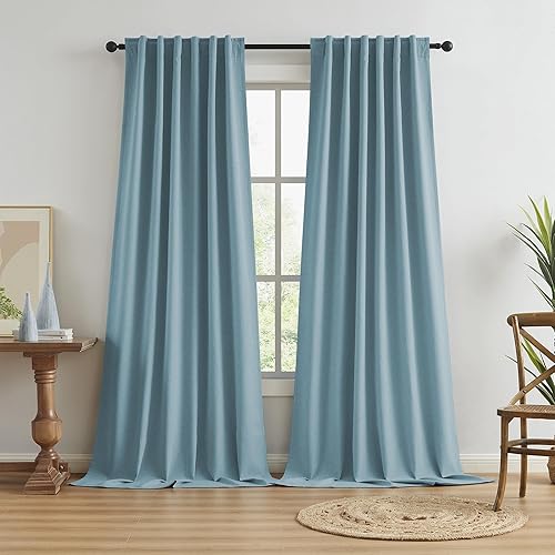 Miniatura 19 de Keqiaosuocai - 2 paneles de cortinas opacas, estilo bohemio, de lino, con correa para gancho o pestaña trasera, para sala de estar, extralargas,