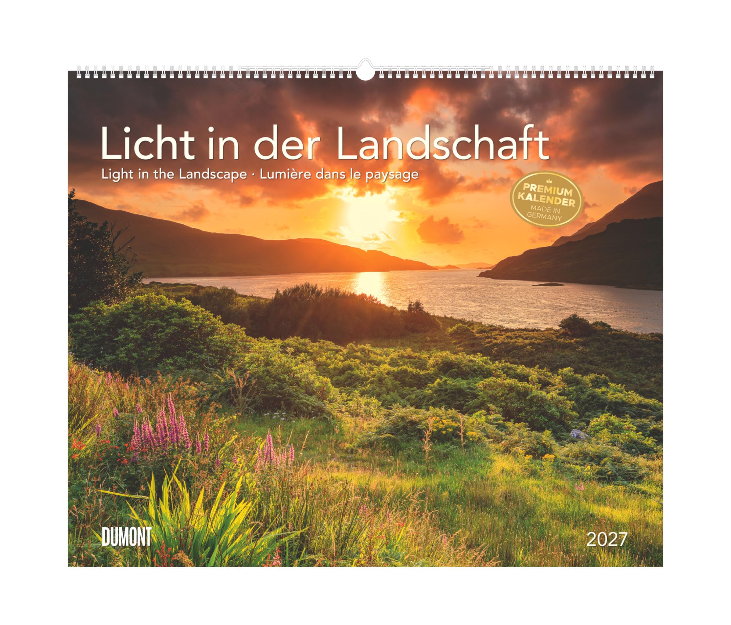 Licht in der Landschaft 2027: Wandkalender 60x50 cm mit Landschaftsimpressionen und 3-sprachigem Kalendarium