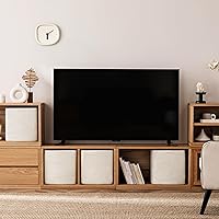 Vista 6 de joybest Juego de 4 cubos de almacenamiento de 13 x 13 x 13 pulgadas, canasta organizadora tejida de cuerda de algodón para estantes, cubos Beige