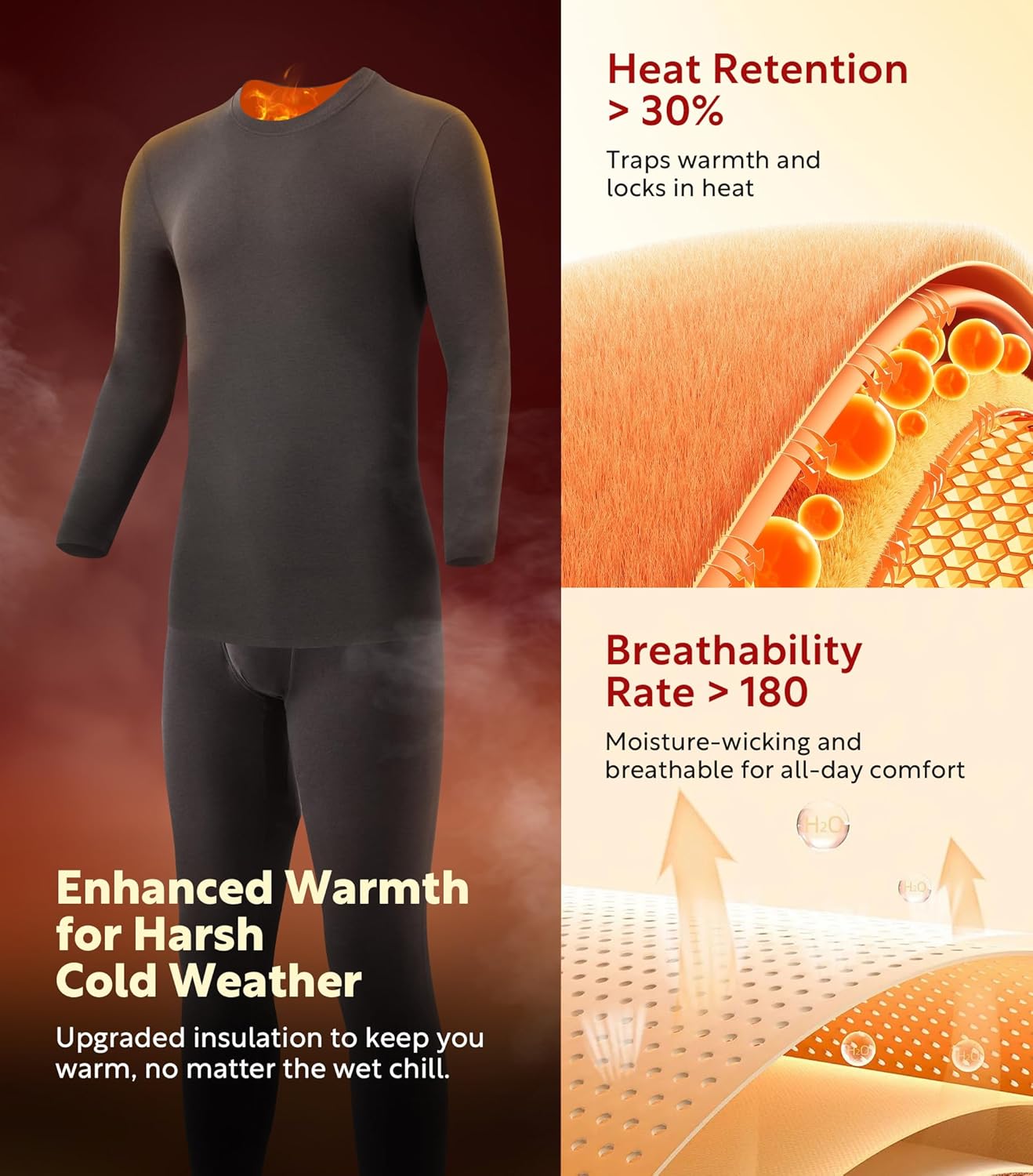 DAVID ARCHY Men’s Heavyweight Thermal Underwear for Extreme Cold, Perfect for Harsh Winter from -10°C to -5°C - Image 2
