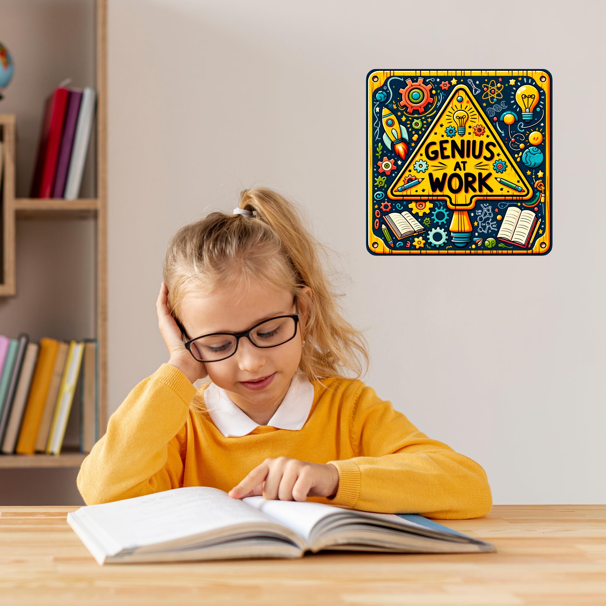 Genius at Work Sticker for Kids Room, Motivational Vinyl Decal for Children's Study Area & Bedrooms, Door or Wall - Image 2