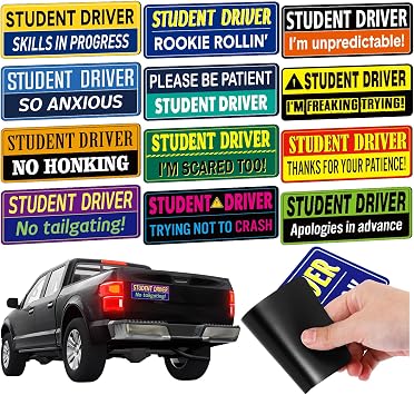 Tallew 12 Pcs Student Driver Magnet New Driver Magnet for Car Reflective Removable Rookie Attention Sticker Please Be Patient Sign for Vehicle Car Accessories 7.9 x 3.2 Inches