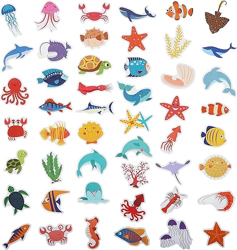 Miniatura 2 de Paquete de 100 calcomanías de animales de vida oceánica, recuerdos de fiesta bajo el mar, calcomanías impermeables para botella de agua, laptop,