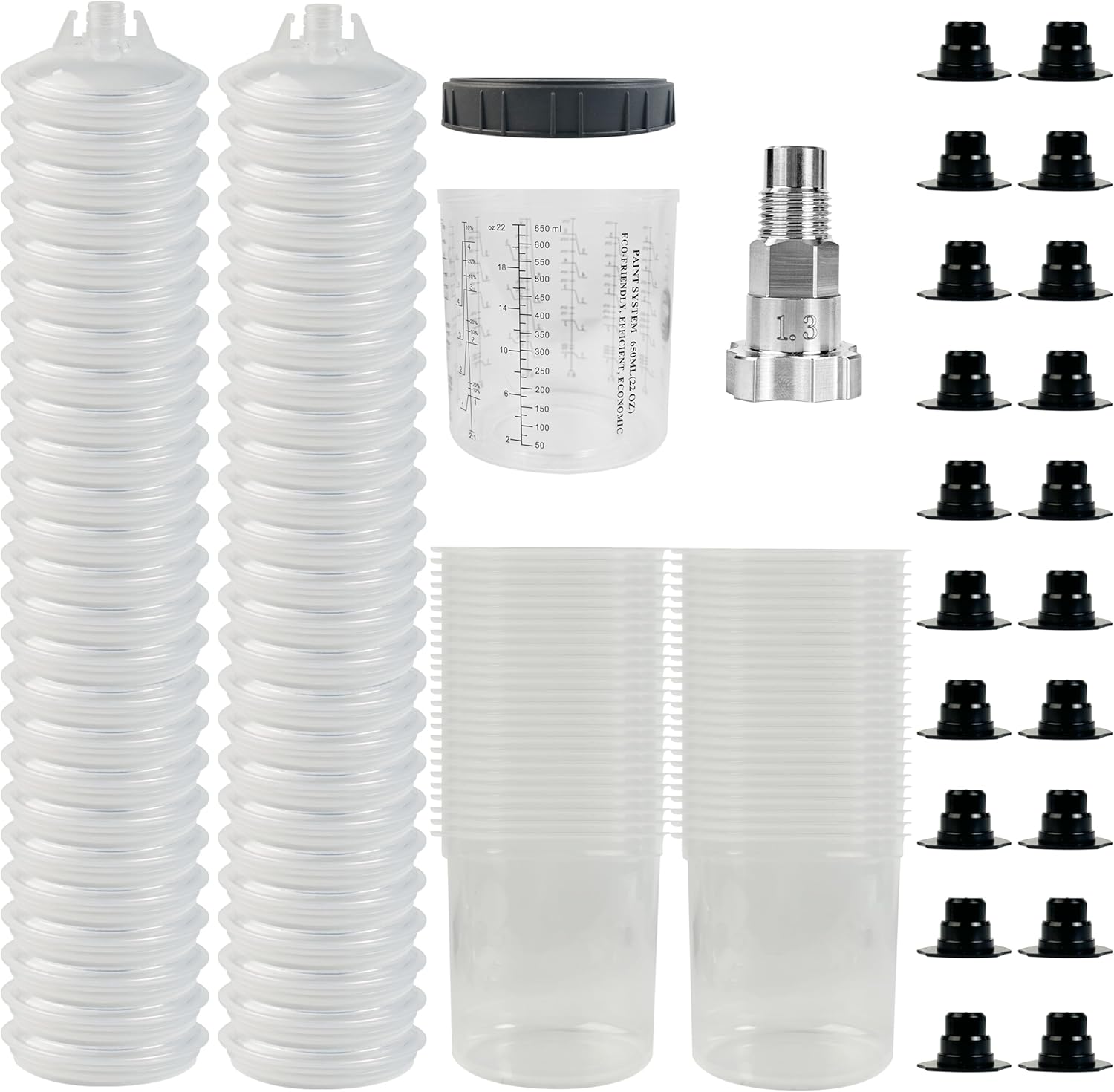 Disposable Paint Cups with Porphis Special Spray Gun Adapter Kit - 650ml/22oz - No-Clean Automotive Mixing Cups for HVLP Gravity Spray Guns - Auto Body Painting Supplies (50 Sets)