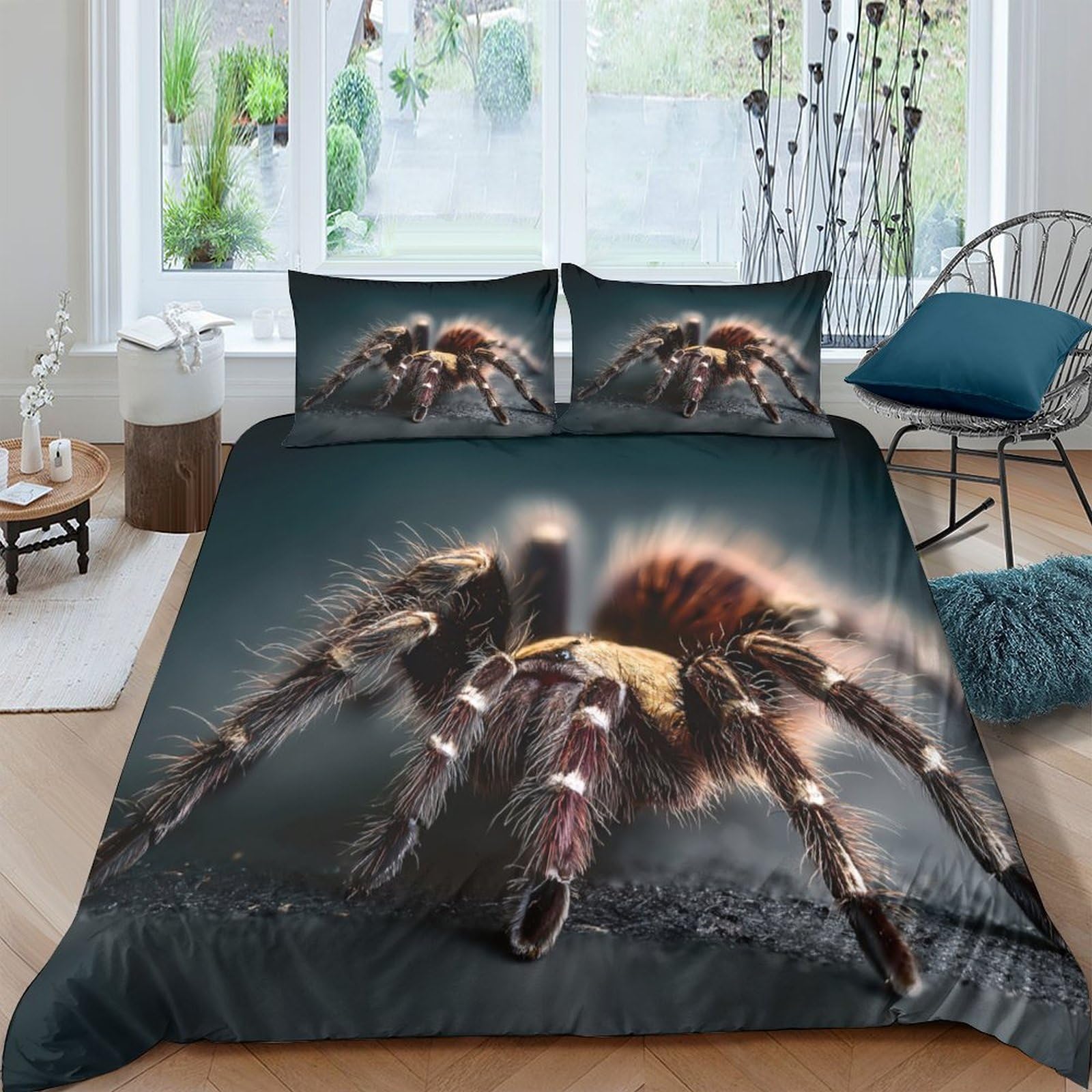 Ctjqhvkz Style-7 3D Printed Tarantula Fitted Sheet Microfiber Black Spider Bed Cover For Bedroom Guest Room Mattress Protection Single（135X200cm）