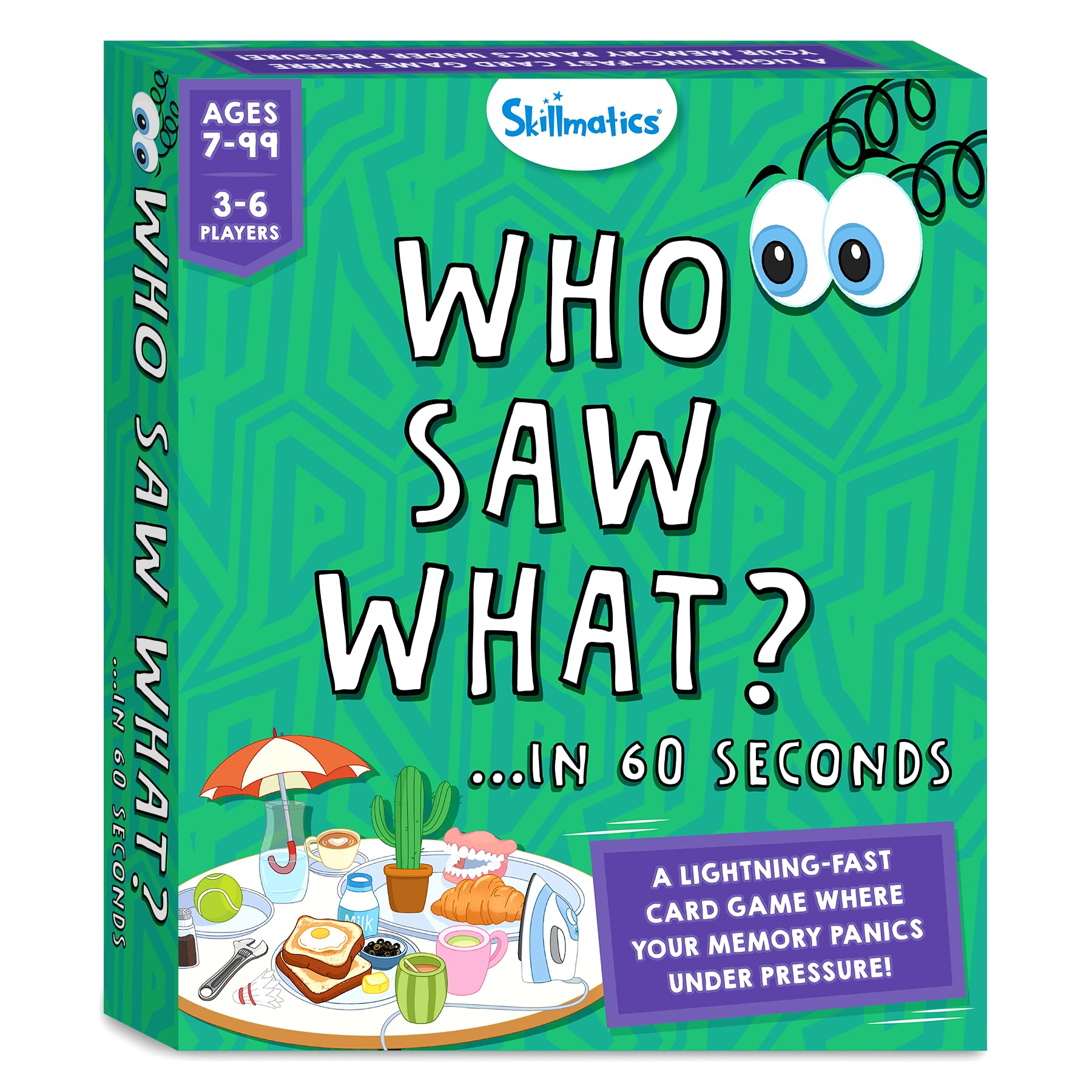 Skillmatics Board & Card Game – Who Saw What? in 60 Seconds, Memory Game for Kids, Teens & Adults, Fast-Paced Family Game Night Fun, Quick-Thinking Party Game, Gift for Ages 7, 8, 9 & Up