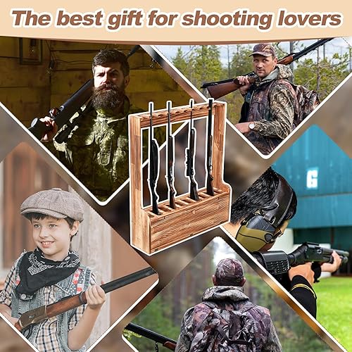 Miniatura 6 de Soaoo Estante para pistolas, estante de exhibición de madera para pistola de piso de diez pistolas, estante de exhibición de armas con compartimento