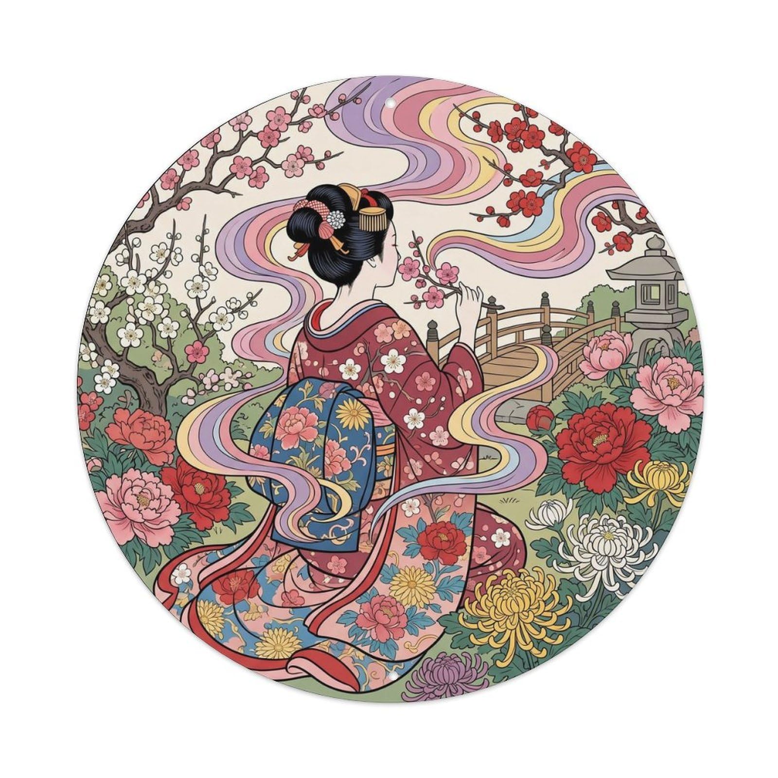 Japanese Geisha Smelling Flower Fragrance Garden Metal Tin Sign