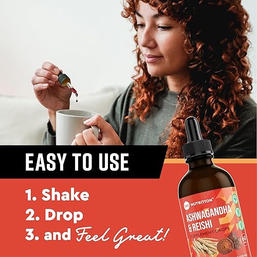 Miniatura 6 de 360 Nutrition Ashwagandha & Reishi - Suplemento de raíz de gotas para aliviar el estrés, la resistencia y la longevidad, y apoyo energético,