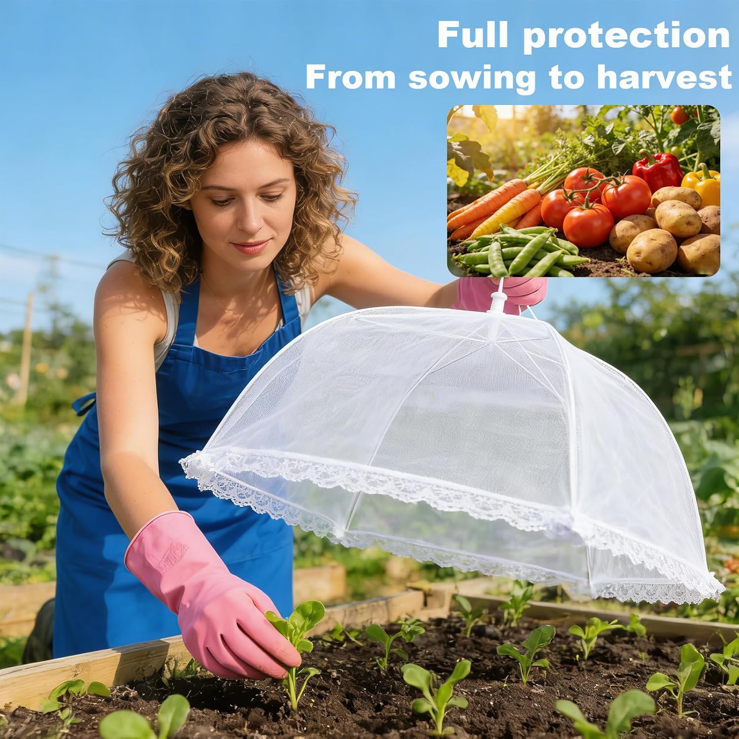 4 Packs Mesh Plant Cover with 16 Ground Stakes, Pop-up Mesh Plant Cover for Outdoor, Reusable Mesh Plant Protector for Vegetables Seedlings and Herbs, Strawberry Plant Protector(17 x 17 Inch)