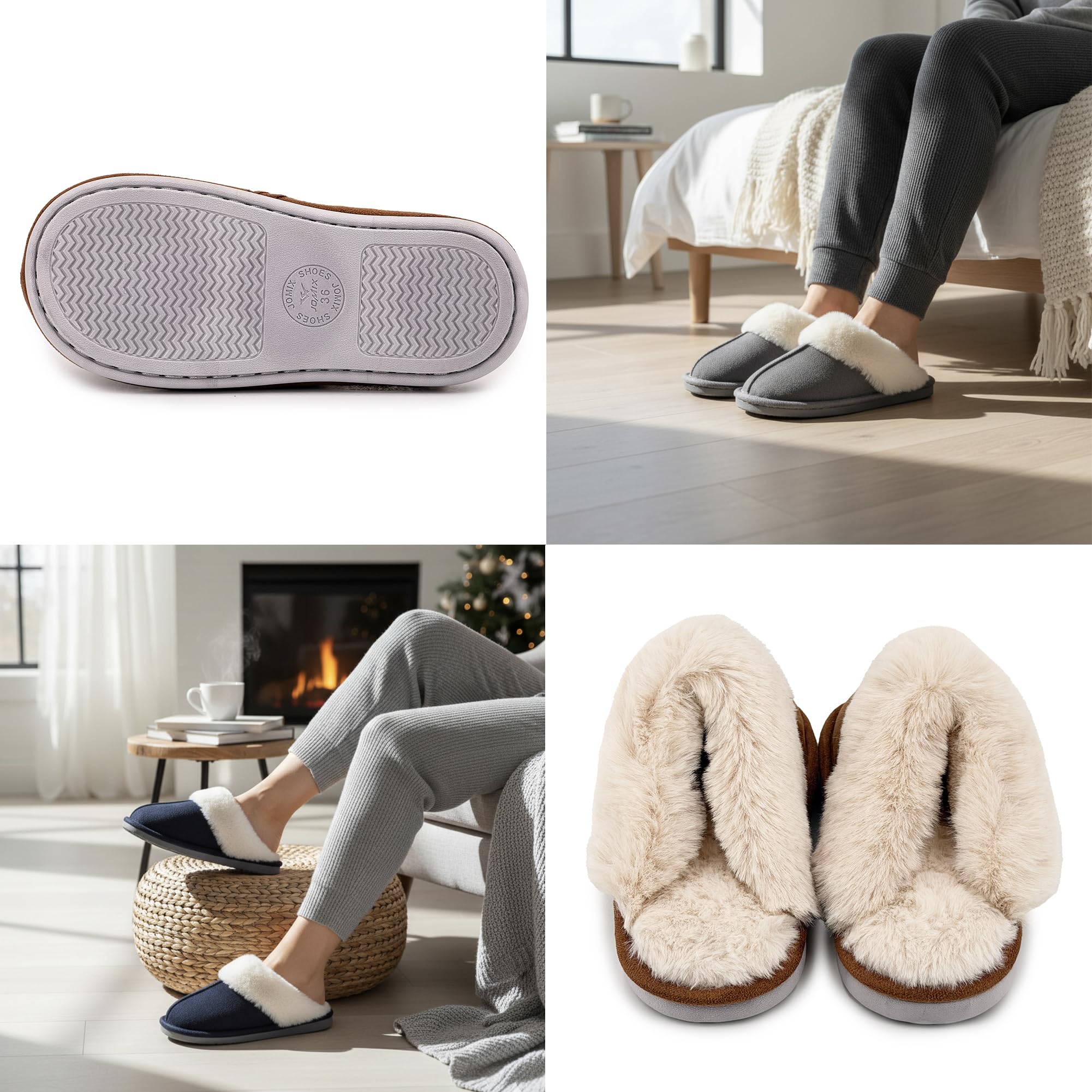 JOMIX Pantofole Donna Invernali Pelose Calde Effetto Camoscio con Fodera in Pelliccia Sintetica Ciabatte Casa Inverno Soletta Morbida Suola TPR Antiscivolo e Silenziosa