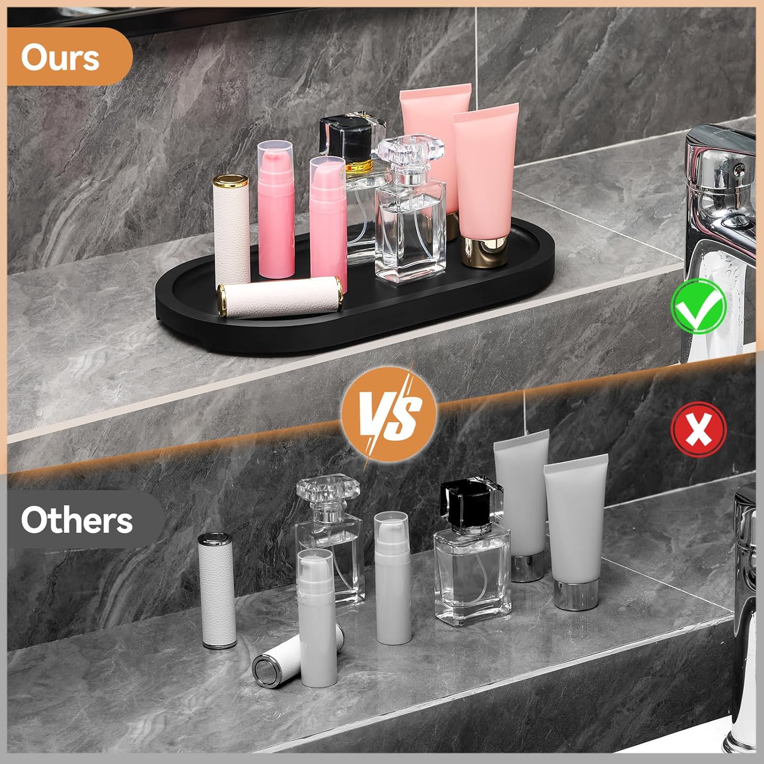 Bamboo Vanity Tray 11.4x6.1 inches, Decorative Vanity Tray for Bathroom Countertop Toilet Tank Farmhouse, Black - Image 5