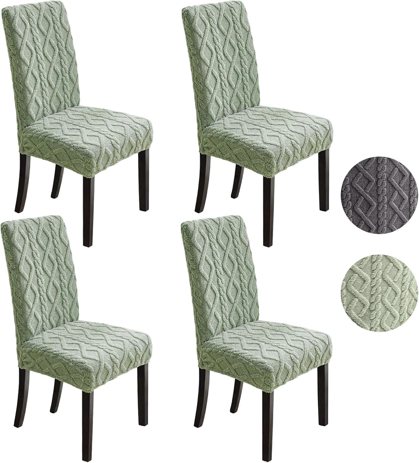 Moukeren 6 Pcs Decorative Stretch Jacquard Dining Chair Cover Dustproof Boho Faux Fur Chair Cover Removable Washable Slipcover Protector for Bedroom, Living Room, Kitchen, Hotel, Banquet (Light Beige)