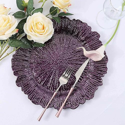 Miniatura 1 de Efavormart - Paquete de 6 platos de carga redondos de plástico morado de 13 pulgadas, con borde con volantes, para bodas, eventos