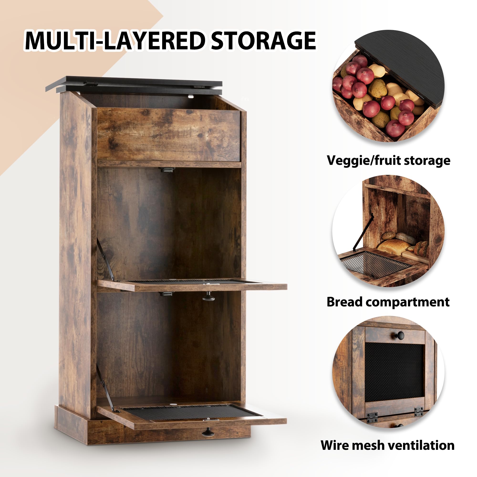 Acacia Wooden Potato And Onion Storage Bin, Stackable Wood Pantry