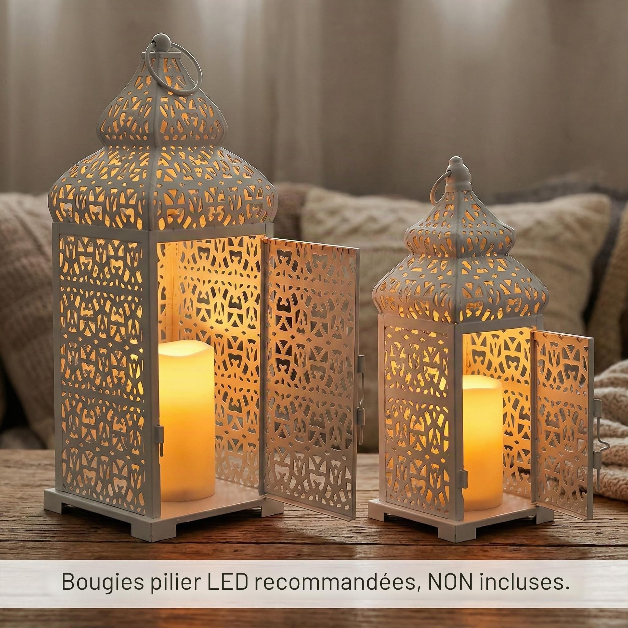 Vela Lanterns Lot de 2 lanternes à bougie style marocain Blanc