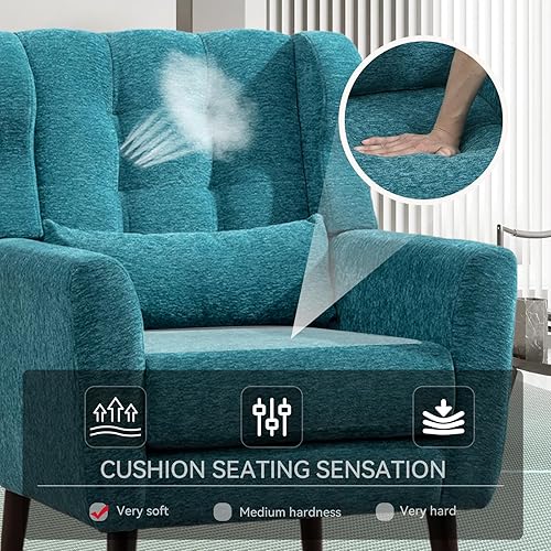Miniatura 82 de Silla decorativa moderna, sillón tapizado con almohada, sofá individual de tela con asiento de salón y patas de madera, silla decorativa para sala