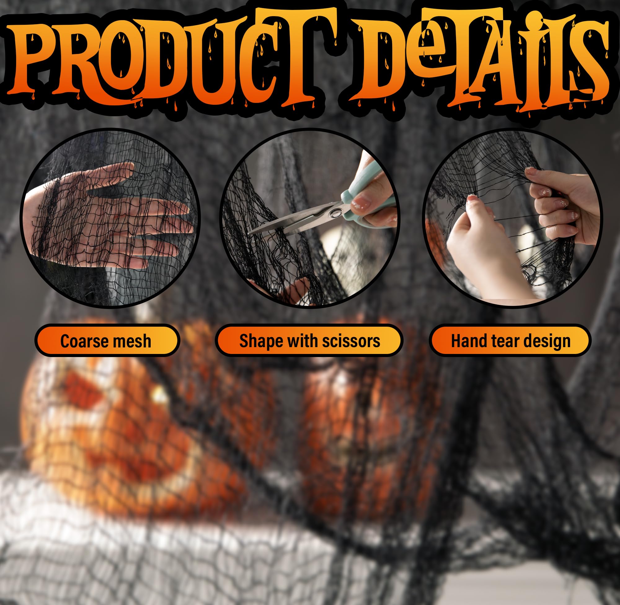 Sfcddtlg Tissu effrayant pour Halloween - 102,4 x 76,2 cm - Noir - Grande taille - Tissu effrayant - Pour fenêtres et portes - Gaze pour décoration de maison hantée